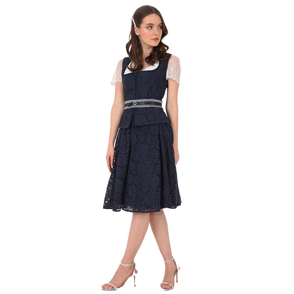 Festlicher Rock Anthanasia in Dunkelblau von Krüger aus edler Spitze mit glanzvollem Gürtel und Gummizug in der Taille