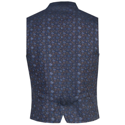 Weste Nick ocean blue mit einem Kontraststoff mit floralem Print, Stehkragen und Messing farbene Kugelknöpfe