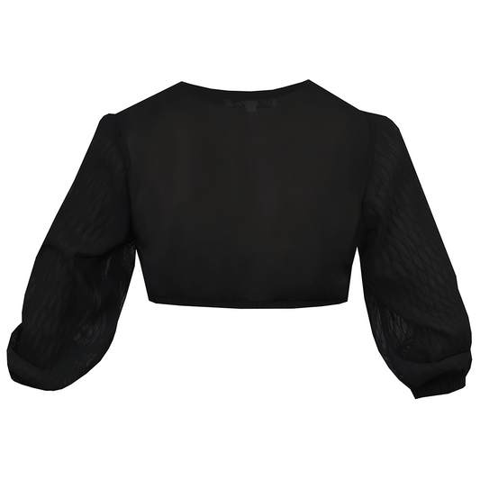 Schwarze Dirndlbluse mit 3/4-Arm und V-Ausschnitt, schlicht und elegant, luftig und leicht im Design.