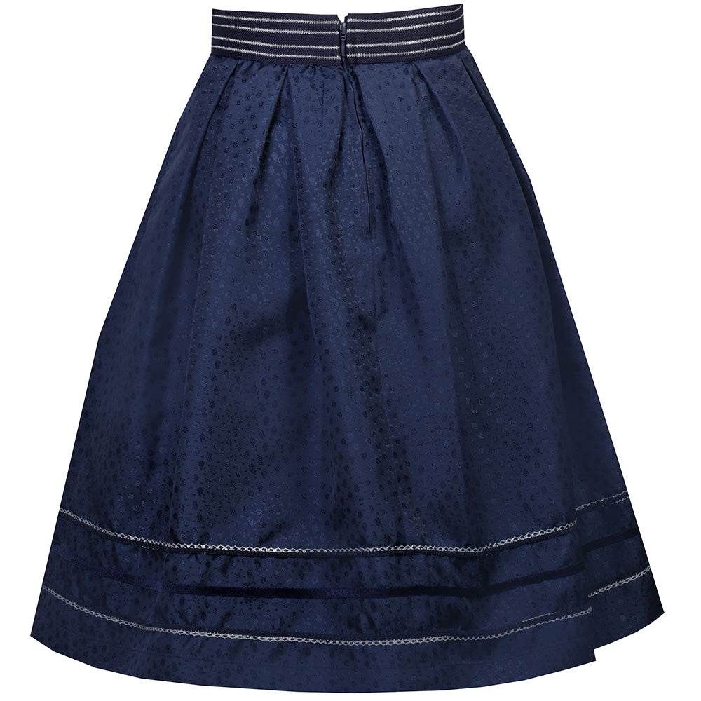 Festlicher Rock Jacky in Dunkelblau mit glänzendem Jacquardstoff, Glitzerbund, Borten und Kellerfalten von MarJo