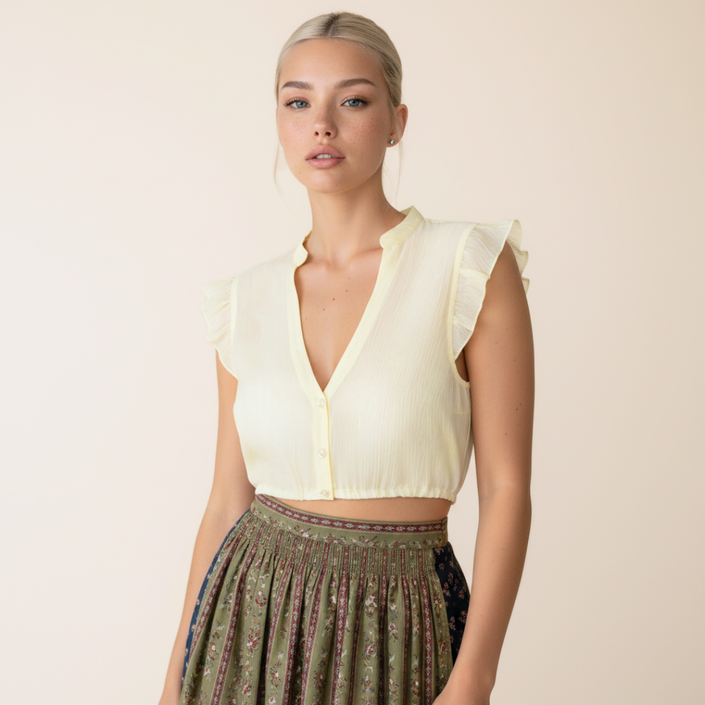 Eine moderne Dirndlbluse in zartem gelb