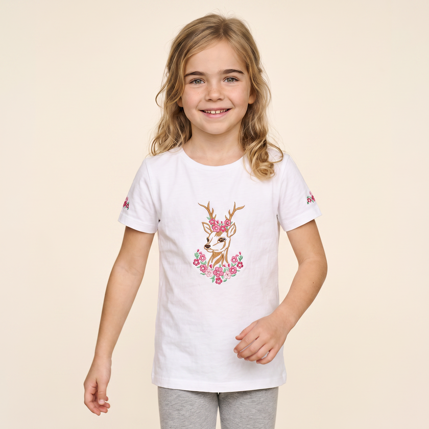 Kinder T-Shirt Rehkitz Stickerei von Isar-Trachten