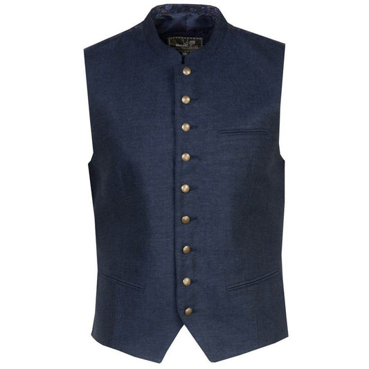 Weste Nick ocean blue mit einem Kontraststoff mit floralem Print, Stehkragen und Messing farbene Kugelknöpfe