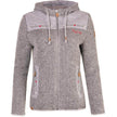 graue Damen-Kapuzenjacke Eslarn mit alpenländischen Stickereien, Vichykaro-Akzenten und zwei Reißverschlusstaschen.