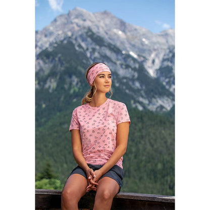 Trendiges Damen-Stirnband Anzing in perlrosa mit Alloverprint aus Jersey-Stoff, bequem und sportlich tragbar.