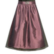 Zweiteiliges Dirndl mit grünem Samt-Mieder und einem dezent glänzenden, rosenholzfarbenen Rock. Das Mieder hat einen Reißverschluss vorne, die passende Schürze ist leicht schimmernd und harmonisch auf das Outfit abgestimmt.