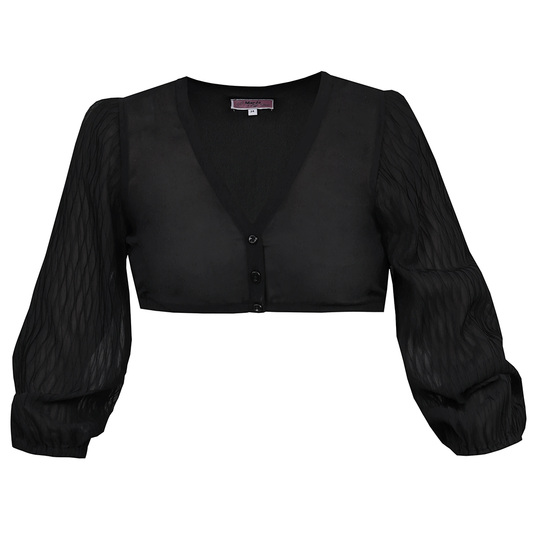 Schwarze Dirndlbluse mit 3/4-Arm und V-Ausschnitt, schlicht und elegant, luftig und leicht im Design.