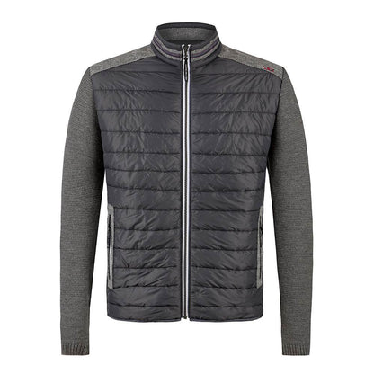 Herren-Outdoorjacke in Grau mit Stehkragen, Schulterbesatz und Ärmeln mit Loden-Patches, geradem Schnitt und sportlichem Look.