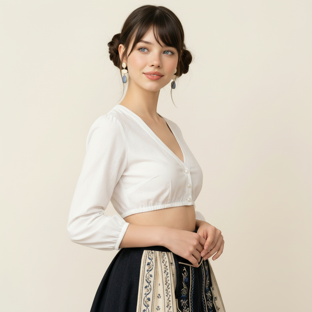 schlichte moderne Dirndlbluse in der Farbe ecru